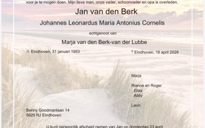 Overlijden Jan van den Berk
